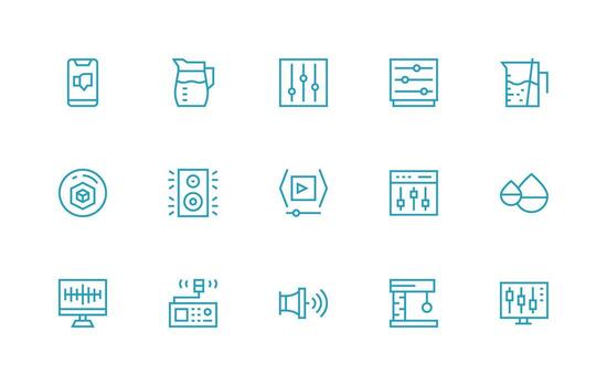 volumen icono conjunto con 15 regular línea gráficos píxel Perfecto icono conjunto vector
