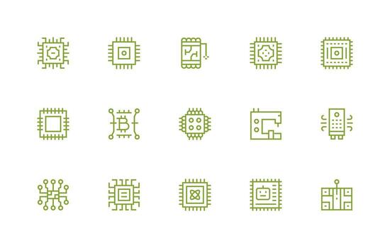 Integrated Circuit Design Icons featuring 15 in Regular Line Style Web Icon Collection vector