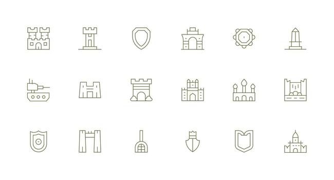 Fortification featuring 18 Icons in Minimal Line Design Full Icon Library for UI Designers vector