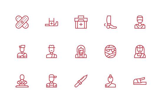 15 Icons for Bandage in Regular Line Format Compact Icon Set vector