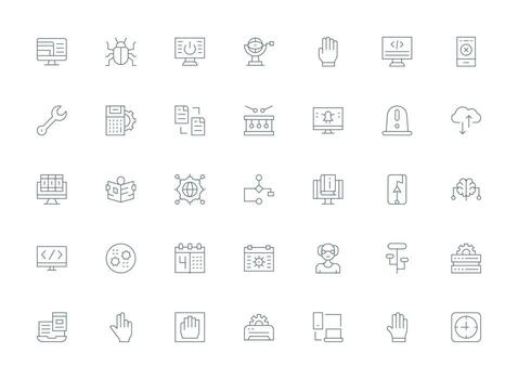 software icono conjunto con 35 ligero línea gráficos icono conjunto para proyectos vector