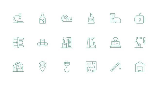 18 Icons for Factory in Minimal Line Format Lightweight Icon Series vector