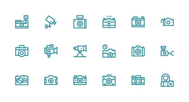 Strong Stroke Line Icons from Digital Camera Set with 18 Vectors High-Resolution Icons for Any Platform