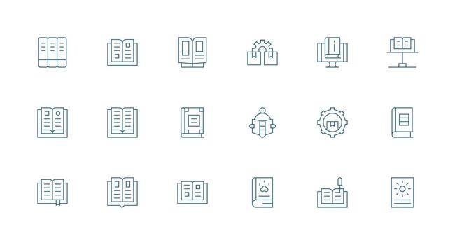 Manuals Design Icons featuring 18 in Minimal Line Style Neat Icon Set vector