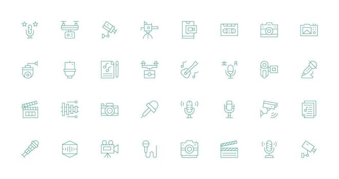 32 Thin Line Style Icons from Recording Collection Detailed Icon Collection for Design Systems vector