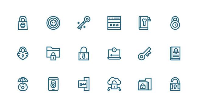 Password Set with 18 Strong Stroke Line Icons Essential Icon Set for Teams vector