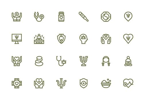 Wellbeing Design Icons featuring 24 in Thick Line Line Style UI Icon Set vector