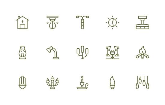 15 Regular Line Style Icons from Lighting Collection Complete Icon Bundle for Web Design vector