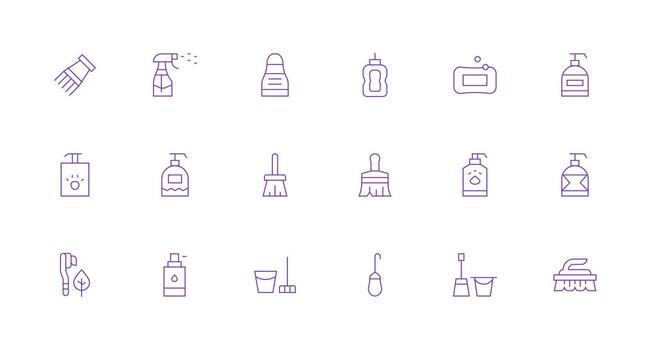 Cleaning Supplies Design Icons featuring 18 in Minimal Line Style Interface Icon Collection for Daily Projects vector