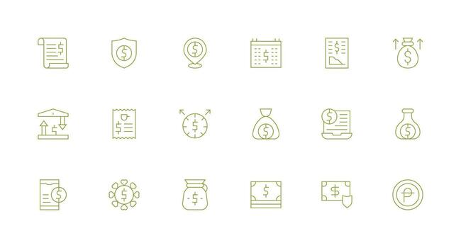 Dollar Icon Collection with 18 Minimal Line Designs Complete Icon Bundle for Web Design vector