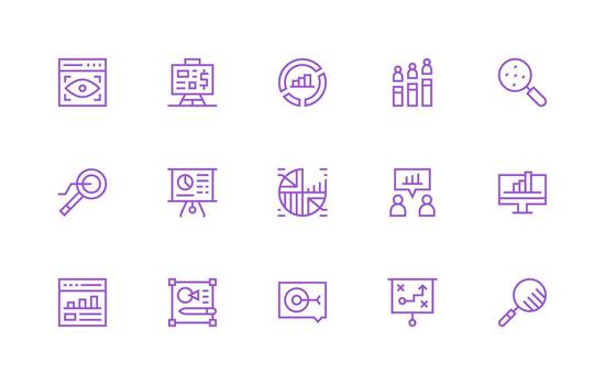 visualización diseño íconos presentando 15 en regular línea estilo interfaz icono colección vector