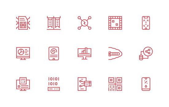 15 digital datos íconos en regular línea estético general utilizar icono paquete vector