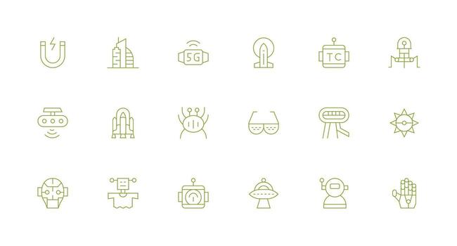 futurista icono conjunto con 18 mínimo línea gráficos ui y ux enfocado icono colección vector