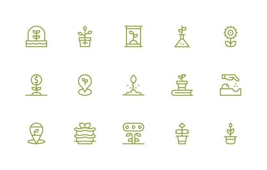 Seedling Visual Pack containing 15 Regular Line Icons Balanced Icon Set for Functional Design vector