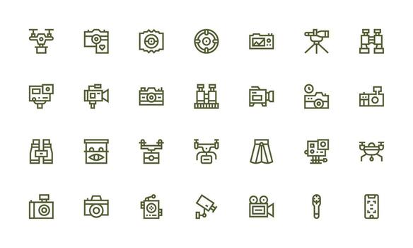 Camera Icon Collection with 28 Bold Line Designs Icon Set for Projects vector