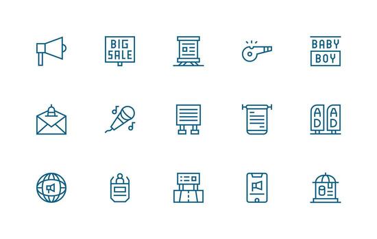 15 Announcement Icons in Regular Line Aesthetic Neatly Designed Icons for Web Platforms vector