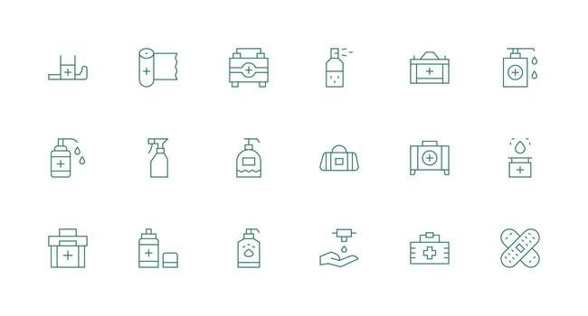 18 mínimo línea estilo íconos desde antiséptico colección multi-estilo icono colección vector