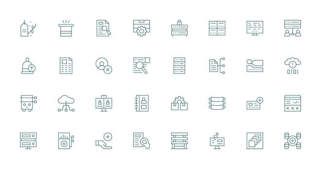 Database Icon Collection with 32 Thin Line Designs Outline Icon Pack vector