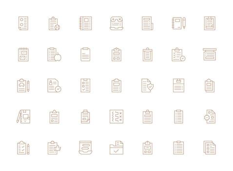 Lista de Verificación incluso 35 ligero línea ilustraciones íconos construido para visual consistencia paquete vector