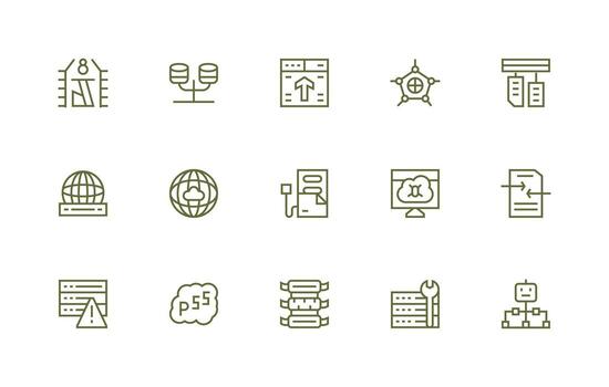 regular línea estilo servidor íconos con 15 vectores mínimo icono conjunto para interfaz proyectos