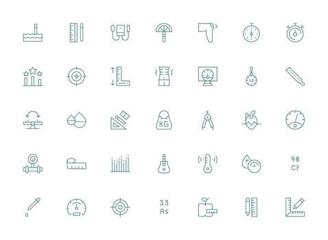 35 Icons for Measurement in Light Line Format Quick Access Icons for UI Development vector