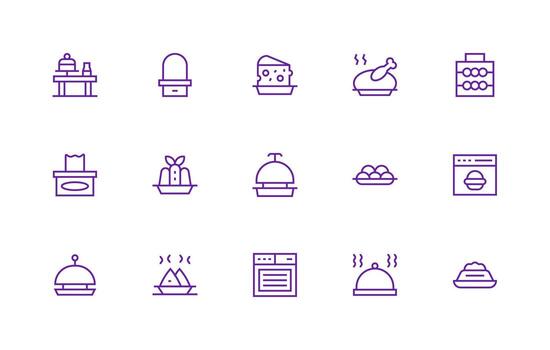 bandeja presentando 15 íconos en regular línea diseño alta resolución íconos para ninguna plataforma vector