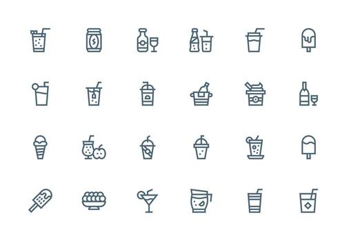 24 Thick Line Line Designs for Refreshment Icons Scalable Icons for Cross-Platform Interfaces vector