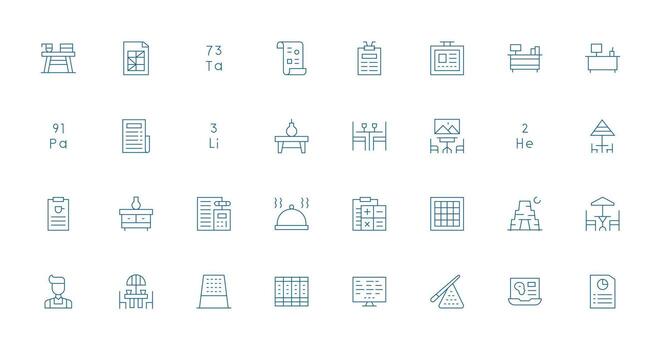 32 Delgado línea estilo íconos desde mesa colección escalable íconos para todas temas vector