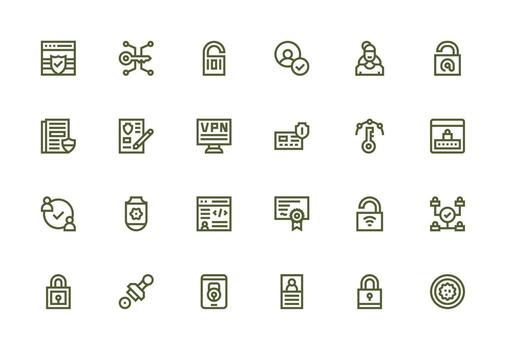 24 íconos para autenticación en grueso línea línea formato icono colección conjunto vector
