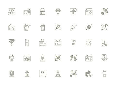 35 Icons for Antenna in Light Line Format Clear and Concise Icon Set Collection vector