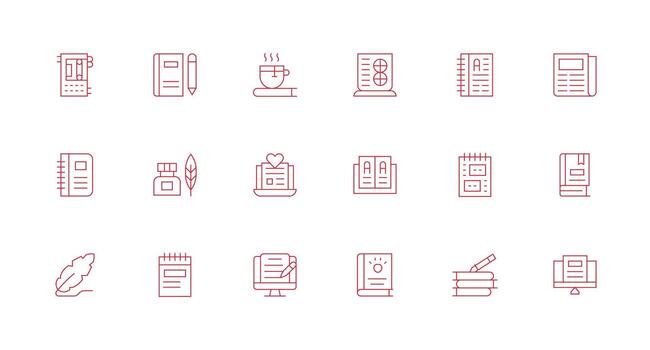 diario icono colección con 18 mínimo línea diseños listo para la interfaz de usuario icono colección vector