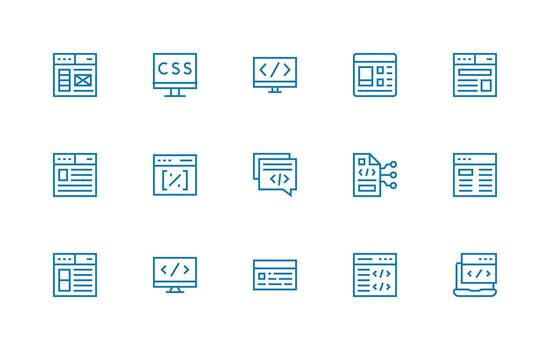 Css Design Icons featuring 15 in Regular Line Style High-Quality Icon Pack vector