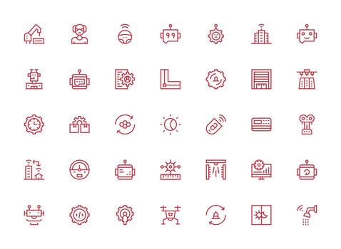 Automation featuring 35 Icons in Regular Clean Line Design Icon Collection Set vector