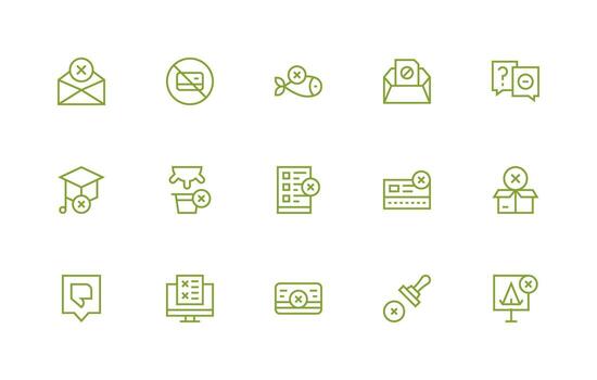 Not Accepted including 15 Regular Line Illustrations Quick Access Icons for UI Development vector