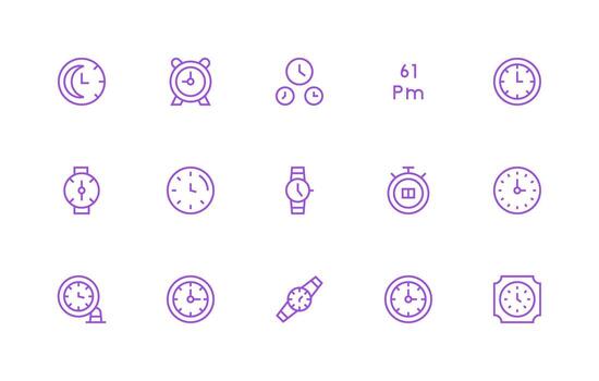 Hour Design Icons featuring 15 in Regular Line Style Professional Icon Pack for Development Work vector