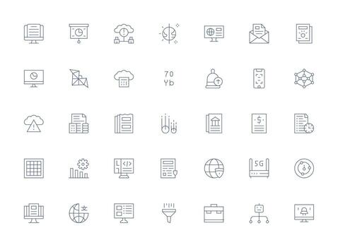 35 ligero línea estilo íconos desde datos colección web y aplicación icono paquete colección vector