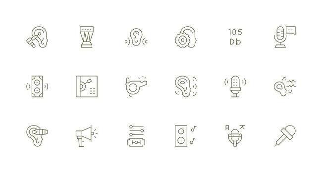 18 Sound Icons in Minimal Line Aesthetic Simple Icons for Interface and Wireframes vector
