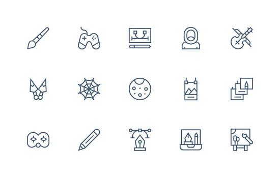 Digital Art Icon Collection with 15 Regular Line Designs Scalable Icons for Cross-Platform Interfaces vector