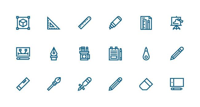 Drawing Tool Design Icons featuring 18 in Strong Stroke Line Style Design Ready Icon Set for Teams vector