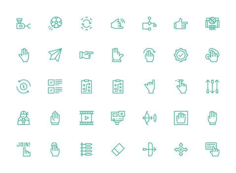 35 Icons for Action in Regular Clean Line Format Neat Icon Set vector