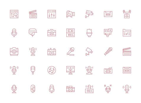 Light Line Icons from Recording Set with 35 Vectors Modern Line and Glyph Icon Series