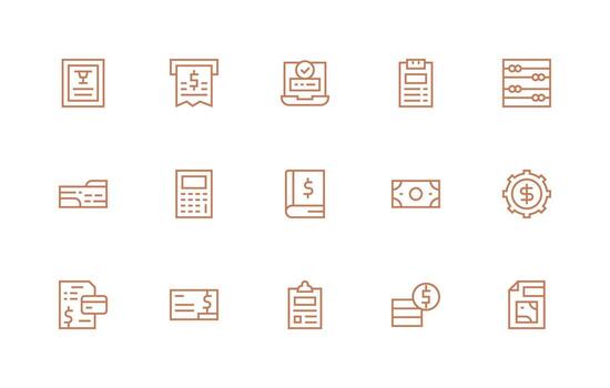Accounting Visual Pack containing 15 Regular Line Icons Clear and Concise Icon Set Collection vector