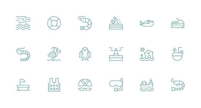 18 mínimo línea estilo íconos desde Oceano colección ligero icono serie para rápido prototipos vector