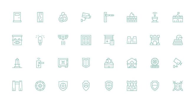 32 íconos para seguridad sistema en Delgado línea formato digital icono colección vector