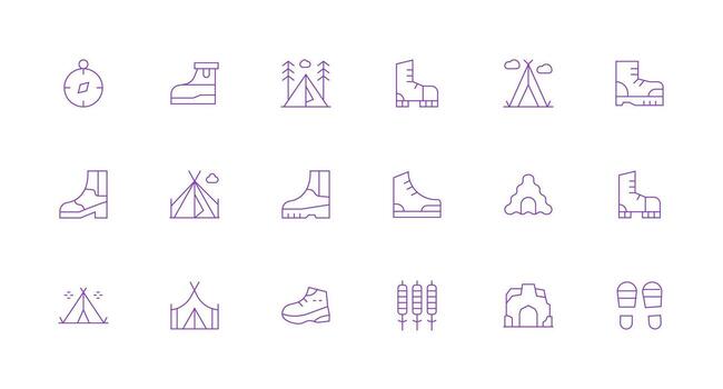 18 Minimal Line Style Icons from Trekking Collection Minimal Icon Set for Interface Projects vector