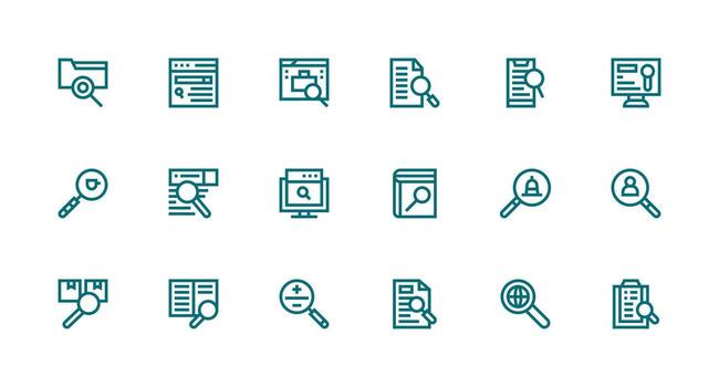 Strong Stroke Line Style Lookup Icons with 18 Vectors Neatly Designed Icons for Web Platforms