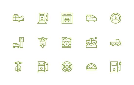 Motor Vehicle Icon Set with 15 Regular Line Graphics Neatly Designed Icons for Web Platforms vector