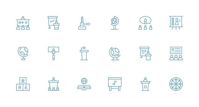 18 mínimo línea íconos para enseñando gráficos núcleo icono colección para diario Tareas vector