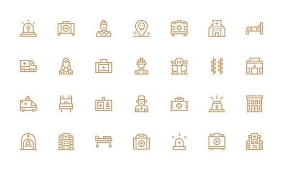 Ambulance Design Icons featuring 28 in Bold Line Style High-Resolution Icons for Any Platform vector