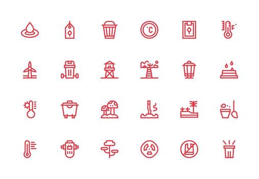 Environmental Icon Set with 24 Thick Line Line Graphics All Device Compatible Icon Set vector